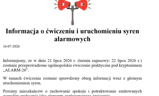 Zdjęcie do Informacja o ćwiczeniu i uruchomieniu syren alarmowych